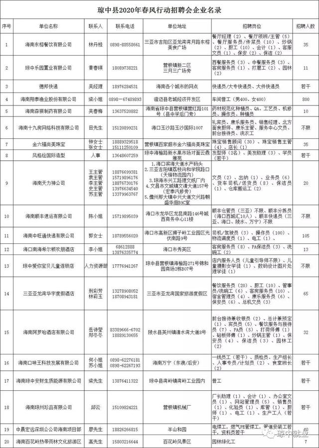 瓊中黎族苗族自治縣2020年“春風(fēng)行動(dòng)”暨就業(yè)援助月現(xiàn)場招聘會(huì)